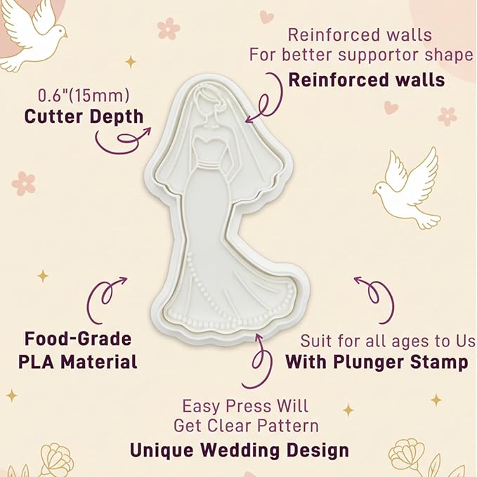 Wedding Cookie Cutters Cutter Bow Molds 3.5" with Plunger Stamps Baking Dough Tools Cake Shapes PLA Accessories for Birdesmaid Decorative Party Kitchen Supplies