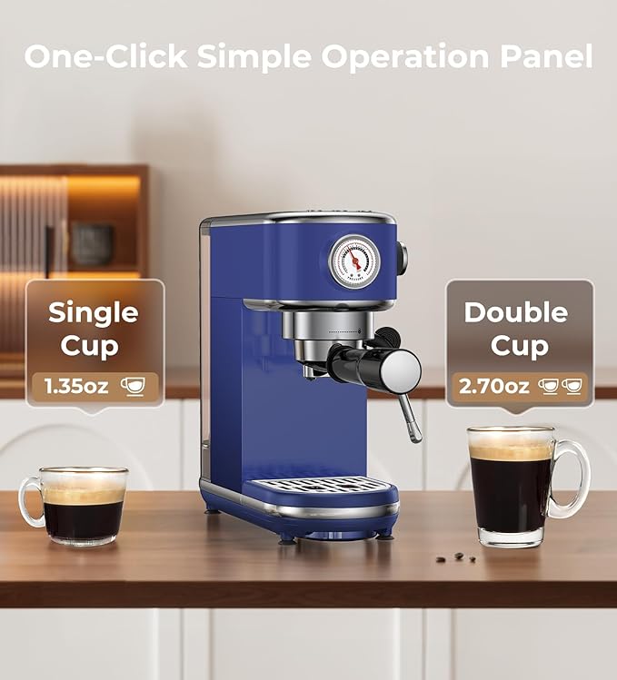 atatix 20 Bar Espresso Machine with Milk Frother, Compact Espresso Maker, Stainless Steel Coffee Machine with Precise Temp Control & 44oz Removable Water Tank for Latte, Cappuccino, Dark Blue