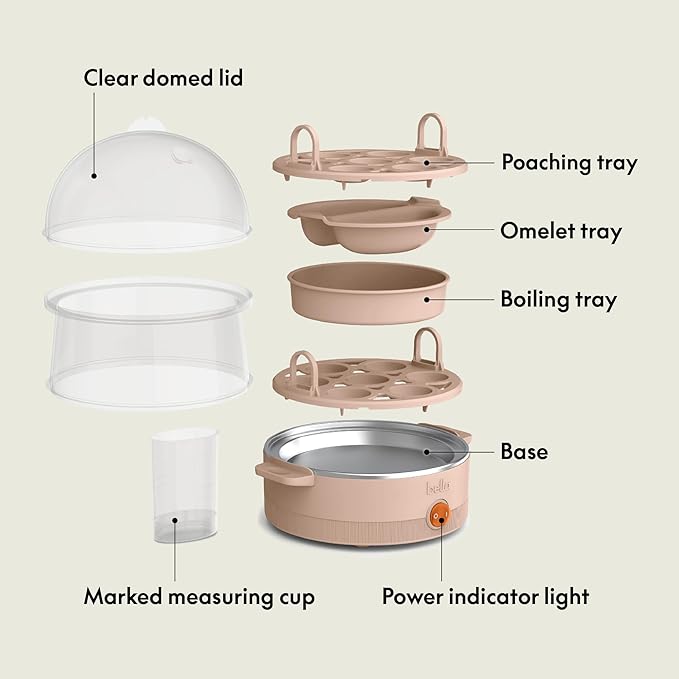 bella Electric Egg Cooker, 14 Eggs Capacity Tray, Double Stack, for Poached, Scrambled, Hard, Medium & Soft Boiled Eggs, Omelets and Steamed Dumplings, Auto Shutoff, 360 Watt, Blossom