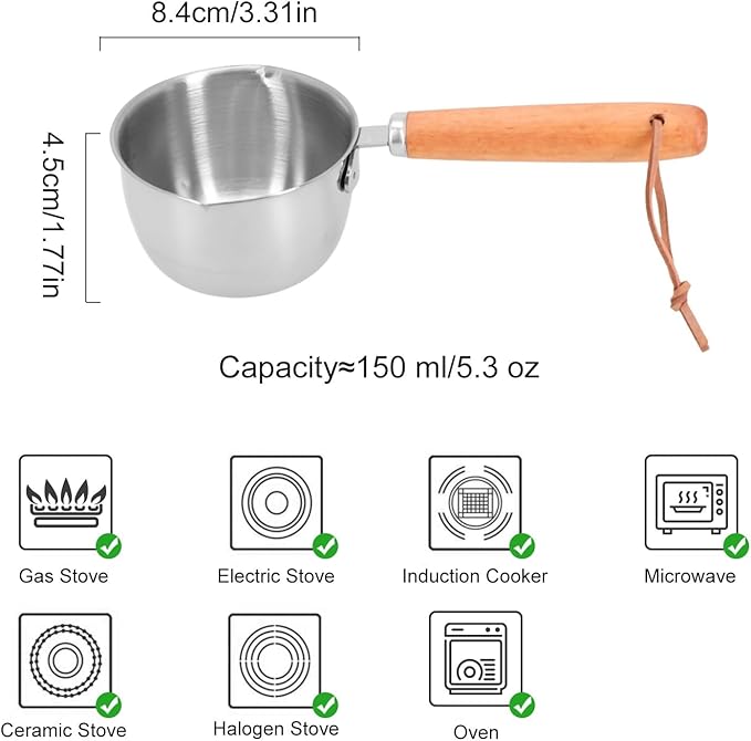 1Pc Stainless Steel Hot Oil Pan Hot Sauce Small Pot Cooking Butter Melting Pot, For Brewing Coffee, Warming Gravy, Melting Butter Or Chocolate, Heating Sauces, Silver(150ml)