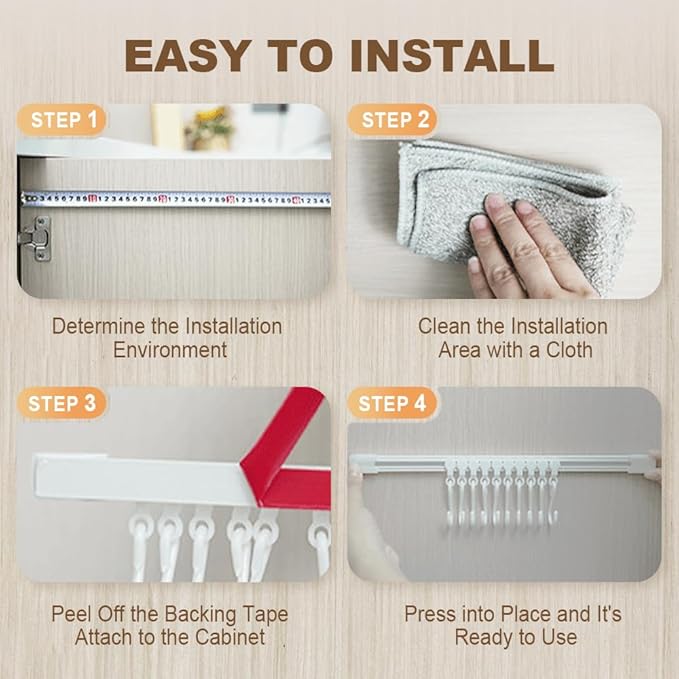 Multifunctional Slide Rail Hook,Kitchen Utensil Hanging Rack Wall Mounted Hanger,Space Saving Utensil Holder with 10 Hooks ,Sliding Track Hook No Drilling Hanger for Home Office (Length 30cm/1pcs)