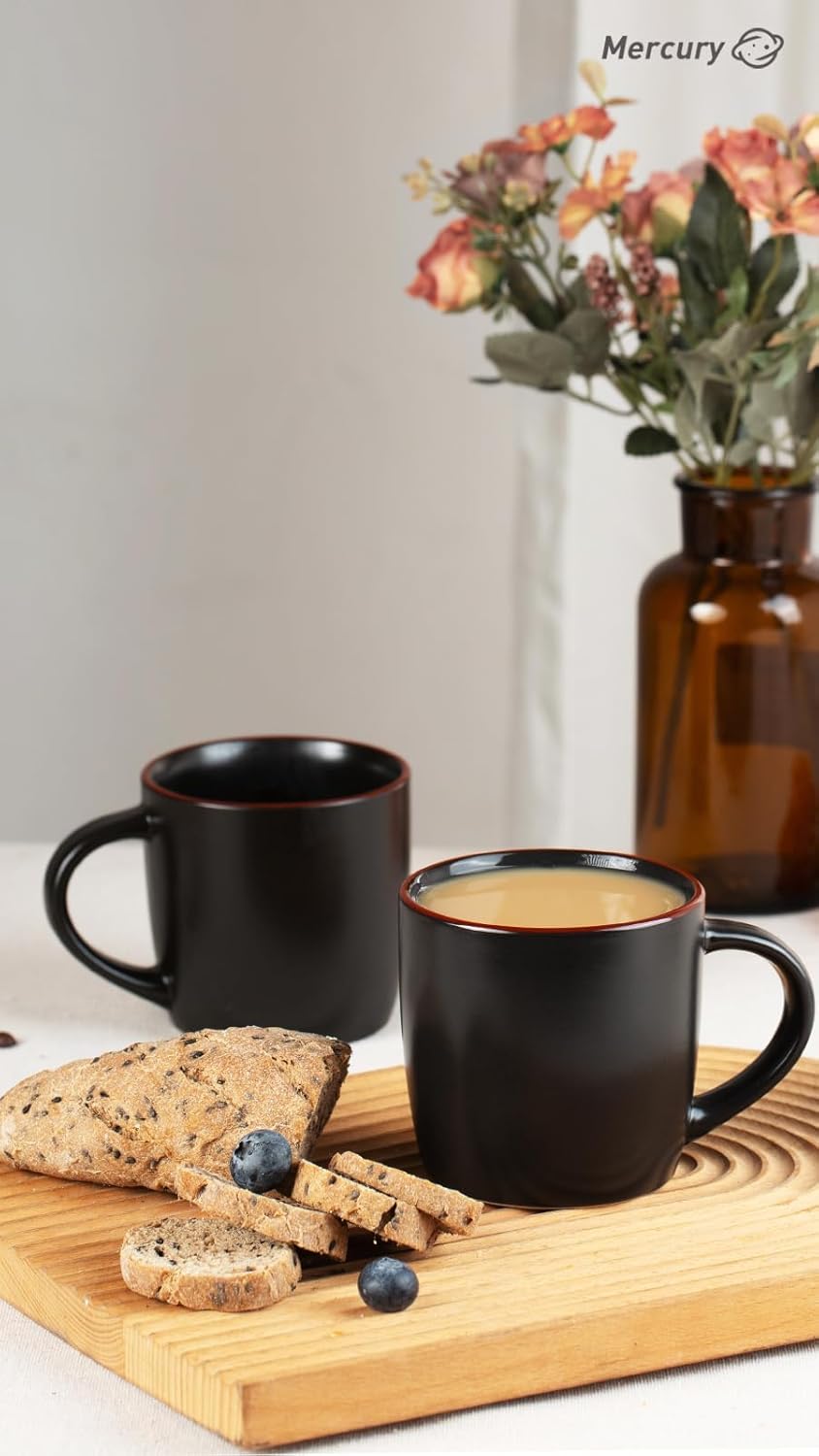 famiware Mercury Coffee Mugs 13 oz, Coffee Mugs Set of 6 with Handle, Cups for Latte, Hot Tea, Cappuccino, Mocha, Cocoa, Black