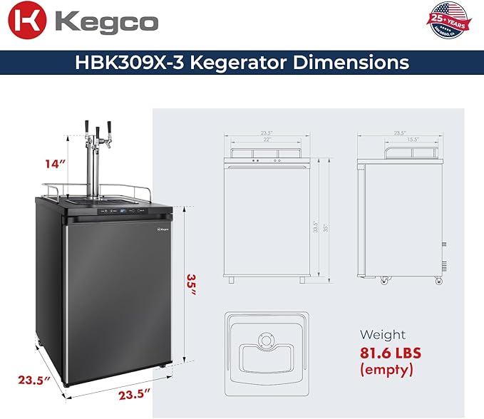 Kegco HBK309X-3 Keg Dispenser, 3 faucet without kegs Black Stainless Steel