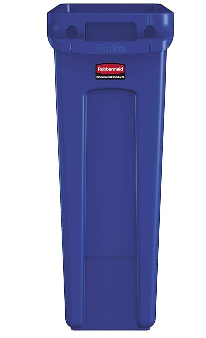 Rubbermaid Commercial Products Slim Jim Trash/Garbage Can with Venting Channels, 23-Gallon, Blue, for Kitchen/Office/Workspace, Pack of 4