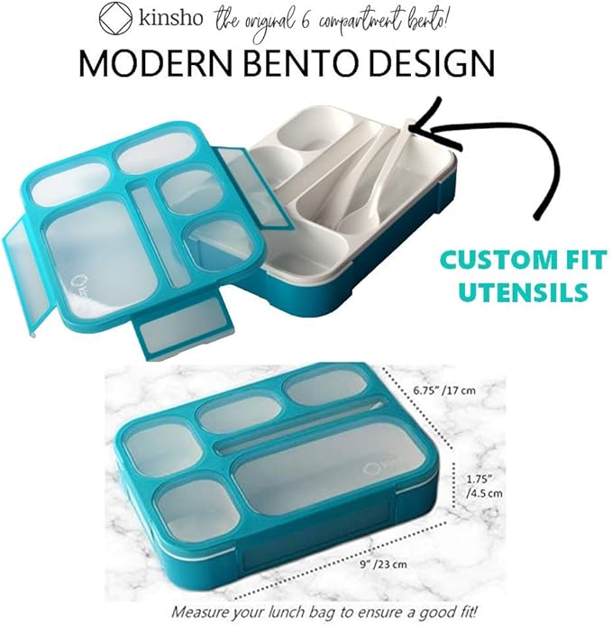 kinsho Lunch Boxes for Kids Boys Teens - Bento Box Set with Insulated Bag and Ice Pack, 6 Compartment Leak Proof Food Container, BPA-Free, Microwave Safe, Ideal for School & Work, Blue
