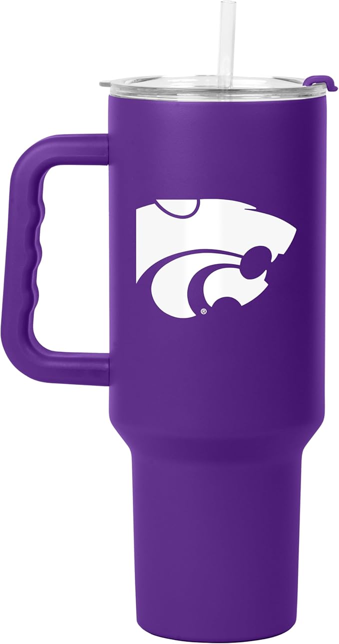 Logo Brands NCAA 40 oz Tumbler with Handle -Stainless Steel Insulated Travel Tumbler with Straw Lid – Powder Coated, Leak-Resistant, Keeps Drinks Hot/Cold – Great for Tailgating, or Everyday Use