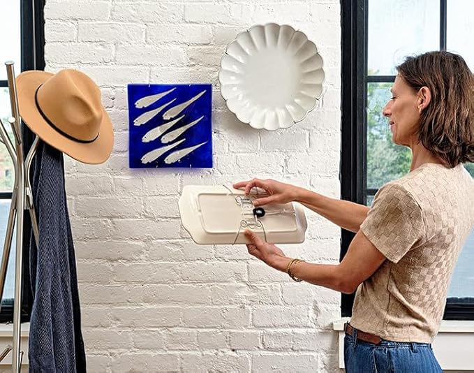 Display Buddie Adjustable Wall Plate Hanger - Secure For Oval Square Round Rectangle Wall Display - Steel - Silicone Hooks - Small 9"-13" up to 8 lbs