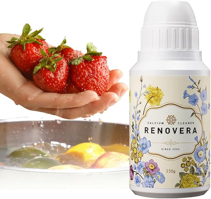 Renovera Fruit & Vegetable Wash | 1 Bottle Lasts 1 Year, Gentle Enough for Baby Food, Single Ingredient, Removes Residues, Calcium Helps Keep Produce Fresh 20x Longer