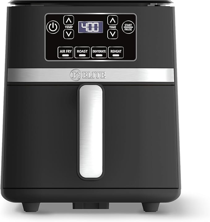 Kitchen Elite 3 Quart Digital Air Fryer Oven Compact Countertop Oil-Free Cooker with PFAS-Free Nonstick Basket, Easy Clean, Black