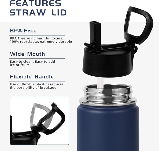 Volhoply 14oz Water Bottle with Straw Lid and Silicone Boot Bulk 6 Pack,Stainless Steel Insulated Cups for Boys & Girls Multipack,Double Wall Vacuum Leakproof KIds Bottles(Navy,6)