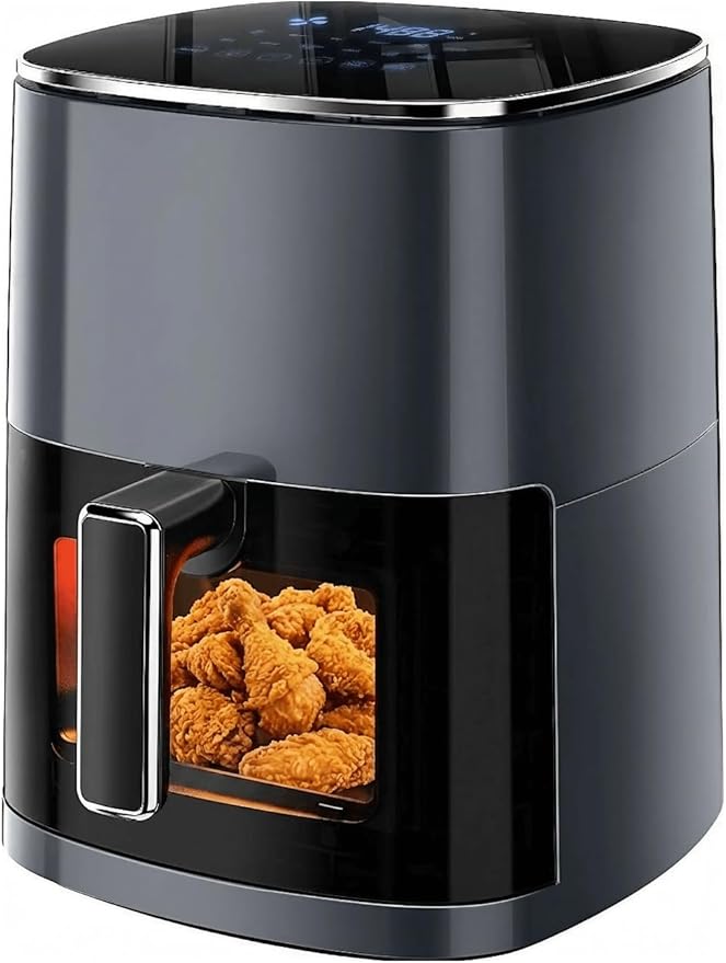 Airfryer 12-in-1,Large Air Fryer 6QT, Square Airfryers Non Toxic, Cooking, Fries, Custard, Chicken Wings, Sea Food, Vegetabels, Nonstick & Easy-Clean Basket, Grey
