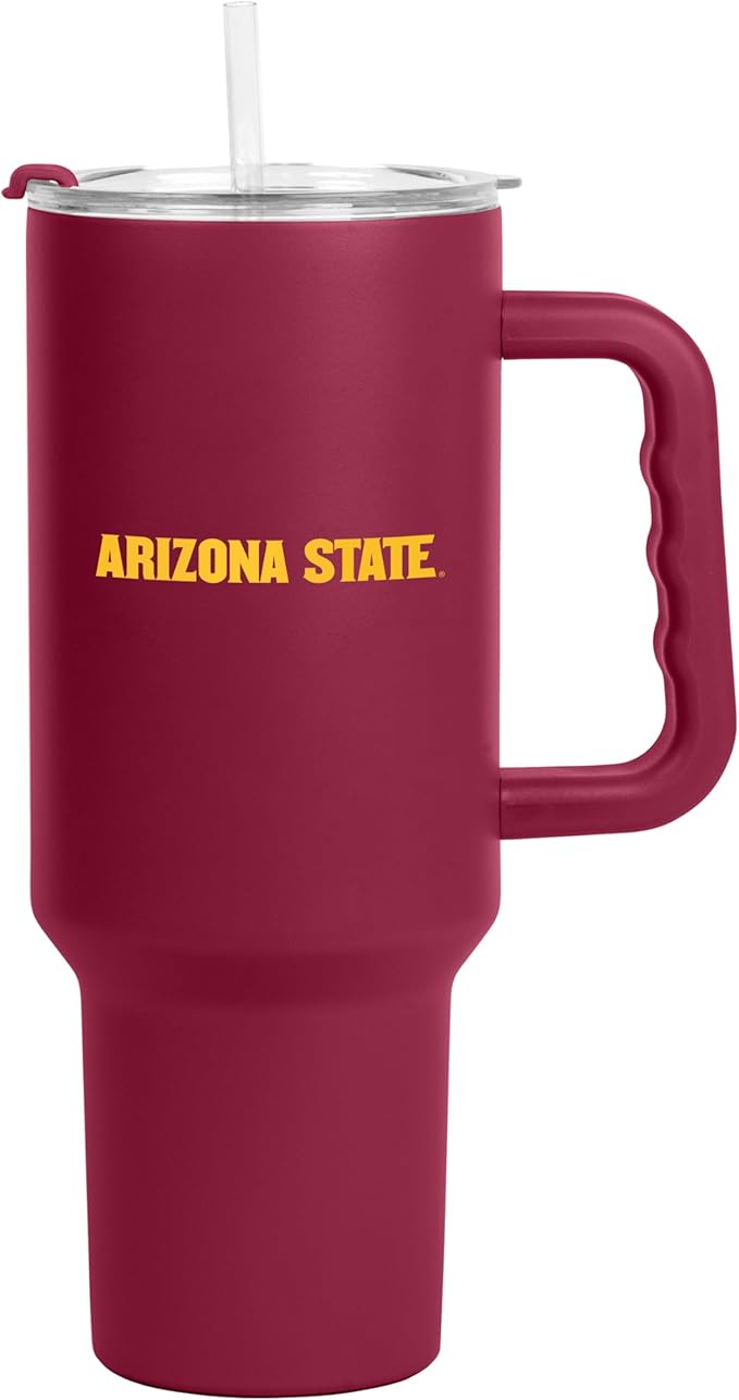 Logo Brands NCAA 40 oz Tumbler with Handle -Stainless Steel Insulated Travel Tumbler with Straw Lid – Powder Coated, Leak-Resistant, Keeps Drinks Hot/Cold – Great for Tailgating, or Everyday Use