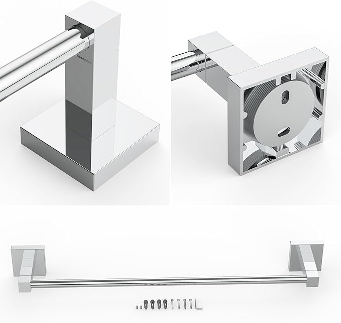 RUACQ Chrome Towel Bar 18 inch, 304 Stainless Steel Towel Racks for Bathroom Wall Mounted, Heavy Duty Bath Towel Rod with Square Base(Chrome)
