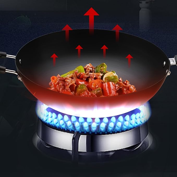 Wok Pan with Lid Nonstick Wok 30cm, Carbon Steel Woks Stir-Fry Pans, No Chemical Coated Flat Bottom Chinese Wok, for Electric, Induction and Gas Stoves