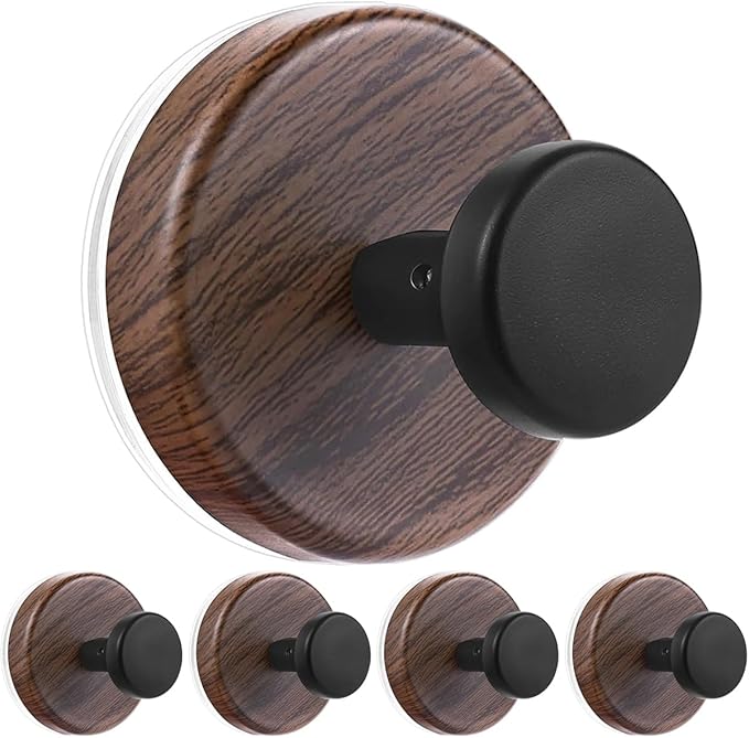 Decorative Suction Cup Hooks, Wreath Hanger, Multi-Purpose Wall Mount for Bathroom, Kitchen, Door, Window, Easy Install 5PCS (Wood Grain)
