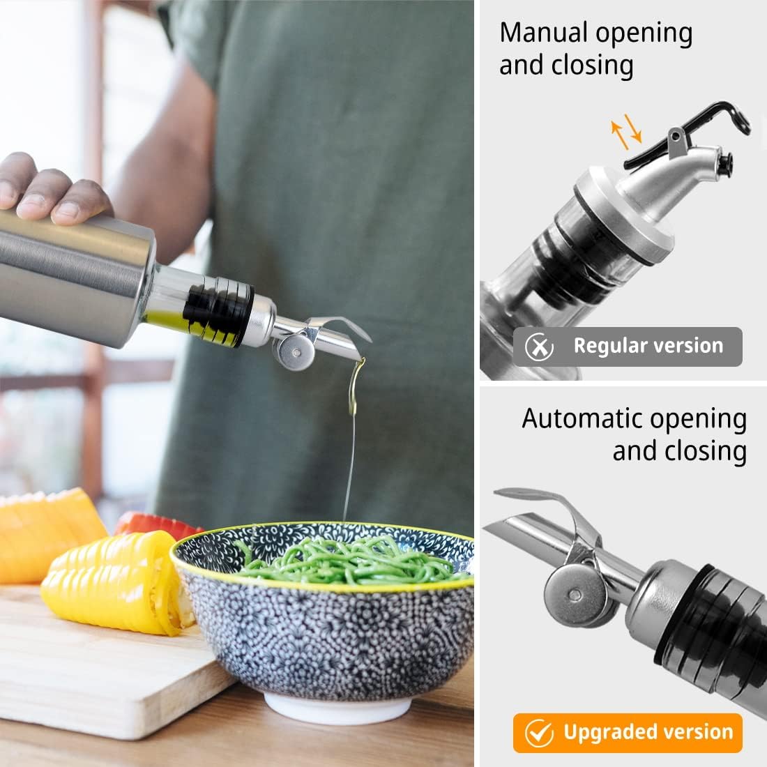 MEETSWEET Olive oil dispenser spout, pour spouts，304stainless steel automatic opening and closing spout, leak-proof, for olive oil, vinegar, wine and other liquid bottles (304rose)