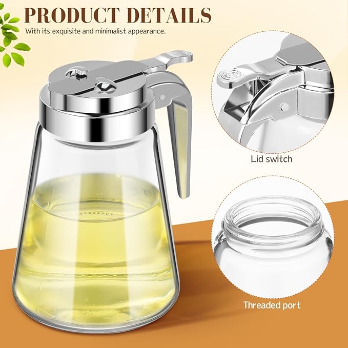 Luxshiny Glass Syrup Dispenser Set 2-Pack with Leak-Proof Metal Lids 10Oz Each for Honey Sugar Creamer and Condiments Kitchen Serving Bottles