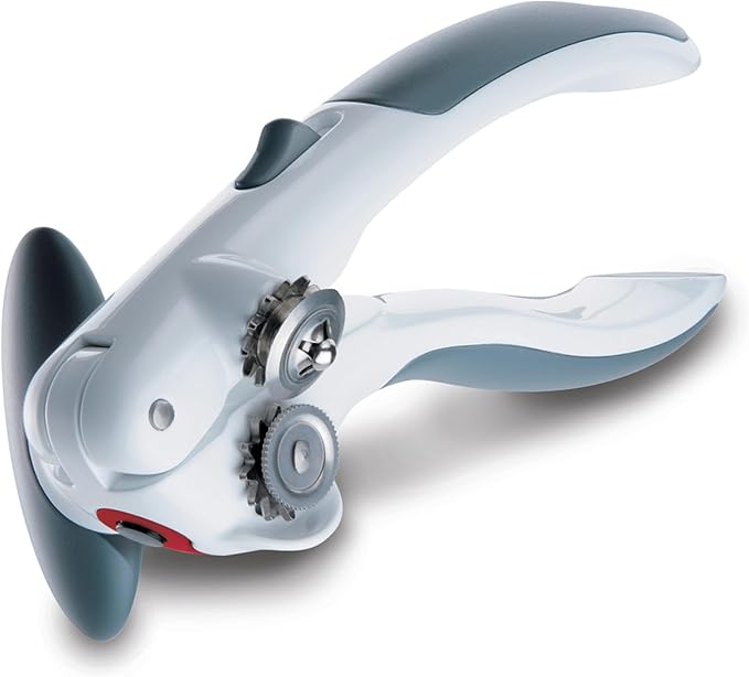 Zyliss Lock N' Lift Can Opener with Lid Lifter Magnet - Manual Opener with Locking Mechanism - Easy-to-Turn - Magnetic Can Opener - White/Gray