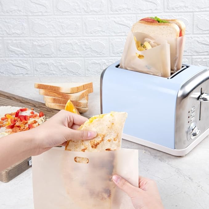 Restaurantware Bag Tek 8.7 x 7.9 Inch Toaster Bags 10 Large Toaster Sandwich Bags - Multipurpose Non-Stick Kraft Plastic Toaster Sleeves Semi-Disposable