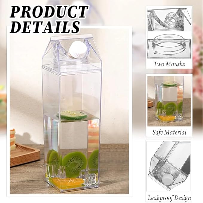 6 Pack Milk Carton Water Bottles 34oz/1000ml Leak Proof Plastic Water Bottle Reusable BPA Free Sports Water Bottle Carton Shaped Juice Milk Bottle for Gym Camping Hiking Travel Sports, Dishwasher Safe