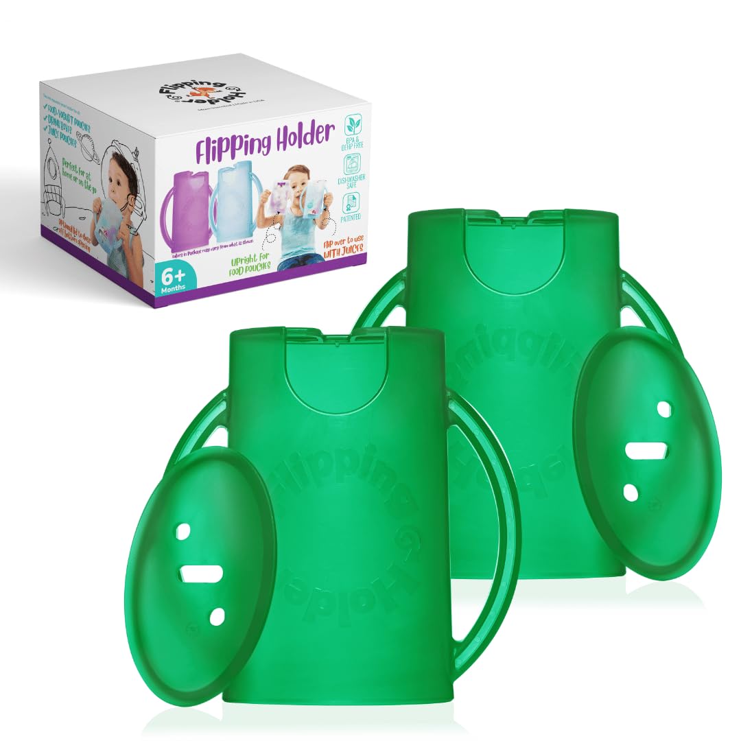 Squeeze Proof Food Pouch Holder for Toddlers, Babies, Kids, Mess Free No Squeeze Juice Box Drink and Applesauce Snack Holder with Easy Grip Handles and Lid