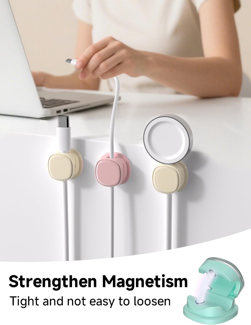 Magnetic Cable Clips, Adjustable Cord Holder Management, Adhesive Wire Keeper Organizer for Home Office Desk Phone PC Car Wall Desktop Nightstand Appliance (9-PCS Purple_Apricot_Cyan)