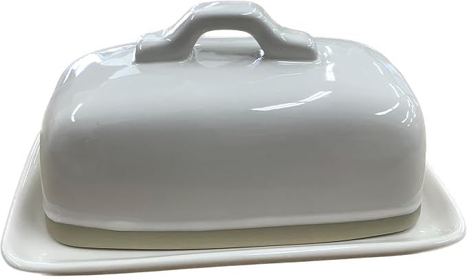 Rae Dunn Ceramic Butter Dish with Lid, SCHMEAR, White and Beige, Two-Tone