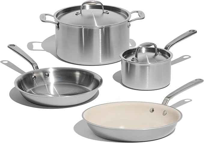 Made In Cookware | 6 Pc Stainless Steel Cookware Set | 5 ply Clad - Includes Frying Pans, Saucepan, and Stock Pot | Professional Grade | Crafted in Italy | Induction Compatible