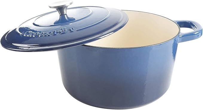 Crock-Pot Artisan 7-Quart Round Enameled Cast Iron Dutch Oven – Sapphire Blue, Durable Heavy-Duty Cookware for Slow Cooking, Baking, Roasting with Lid
