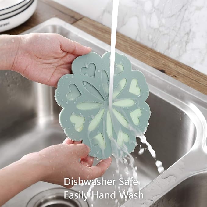 Set of 4 Silicone Trivet Mat - Hot Pot Holder Hot Pads for Table & Countertop - Trivet for Hot Dishes - Non-Slip & Heat Resistant Modern Kitchen Hot Pads for Pots & Pans, Turquoise