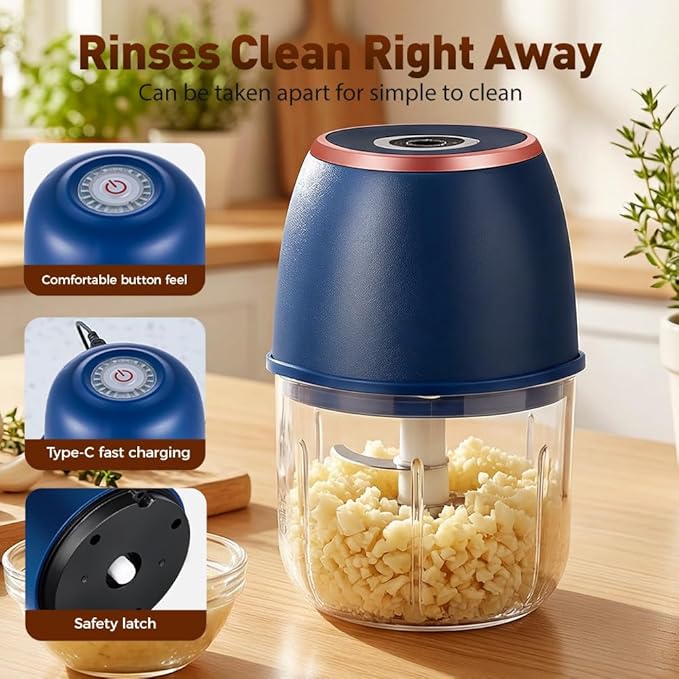 2026 New Electric Garlic Chopper,Vegetable Food Chopper,Mini Food Processor,Portable Rechargeable Cordless Chopper for Onion,Chili,Ginger,Nuts,Meat & Fruits 350ml (White)