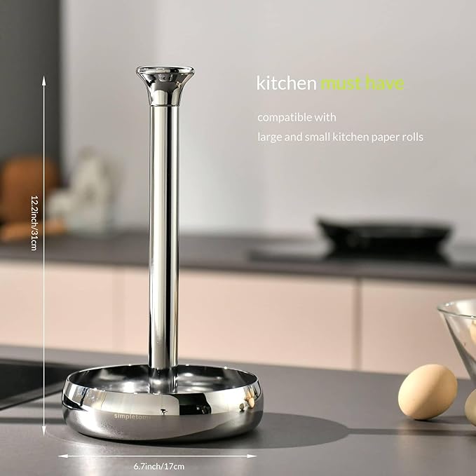 simpletome Paper Towel Holder Countertop Keep It Rolled Up Weighted Base (Chrome)