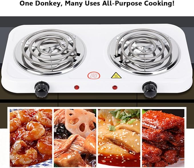 Compact and Portable Countertop Burner- Countertop Double Coiled Burner 2000 Watts Electric Hot Plate Temperature Controls White