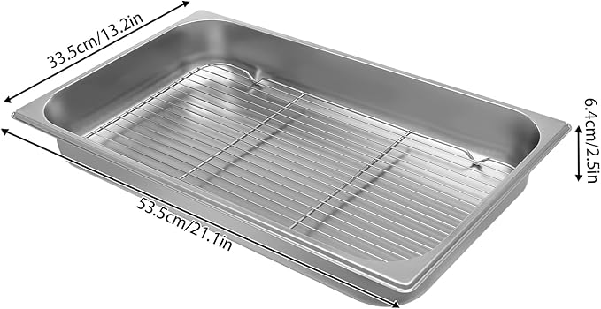 DYNAMI Stainless Steel Baking Pan with Cooling Rack,21x13.2x2.5in Stainless Steel Deep Roasting Pan with Grill,Rectangular Large Bakeware Multipurpose Cooking Sheet Pan