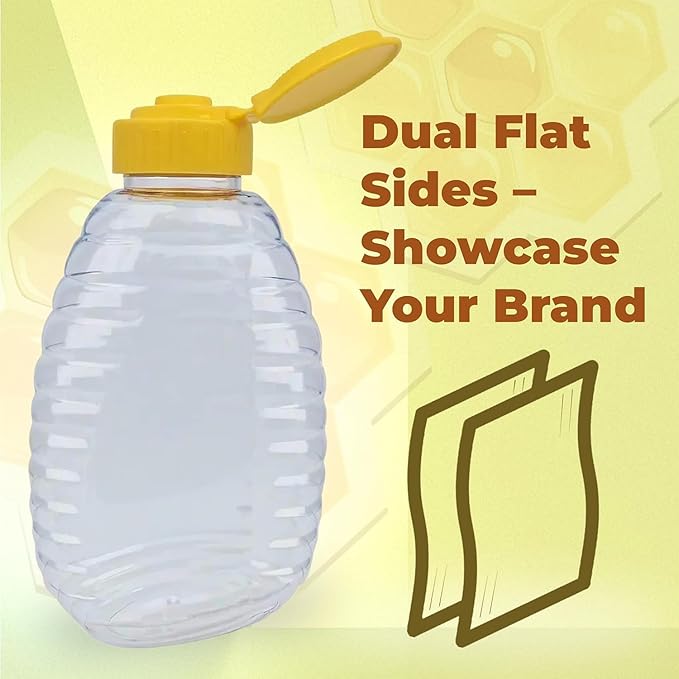Skywin TidyFriend Honey Bottles 16 oz – 10 Pack Empty Honey Squeeze Bottle with Flip Lid & Seal, Clear Plastic Beehive Design, PET Containers