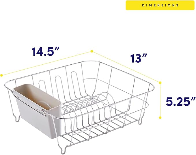 Dish Drying Rack & Cutlery Holder 2 Piece Set - Compact Sink-Fitting Dish Drainer with Rubberized Undercoating, Space-Saving Kitchen Organizer for Plates, Cups, Bowls & Utensils in Sink, Silver