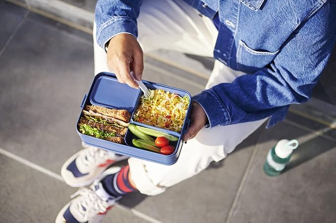 Mepal Bento Box Large - Lunch Box with Bento Box - for 4 Sandwiches or 8 Slices of Bread - Lunch Box for Sandwiches, Small Snacks & Left Overs - Lunch Box Adults - Nordic sage