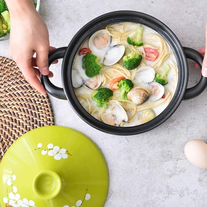 Moroccan Tagine Cooking Pot Cast Iron Enamel Stew Casserole Slow Cooker with Anti-Scalding Handles(Color:Beige)