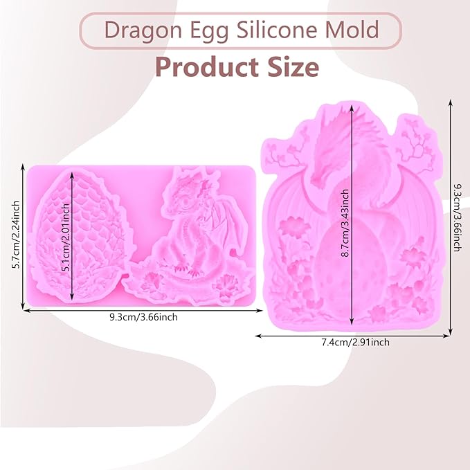 Dragon Fondant Molds Dragon Egg Silicone Candy Mold For Cake Decoration Cupcake Topper Candy Polymer Clay Gum Paste Set Of 2
