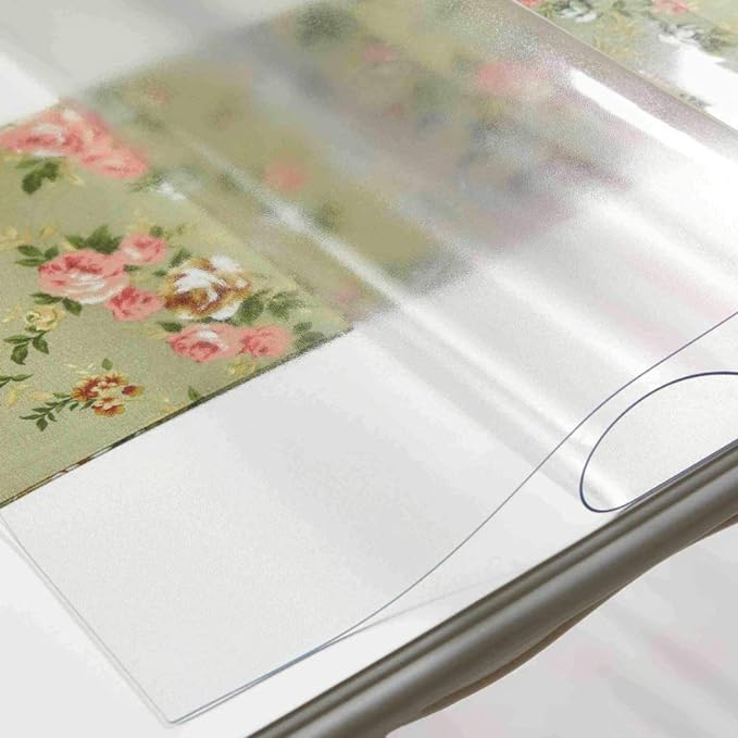 NECAUX Custom 54 x 63 Inch Frosted Table Cover Protector, 1.5mm Thick Plastic Waterproof Heavy Duty Desk Pad Mat Non-Slip Tablecloth Protector for Coffee Table, Dining Room Table, Conference Table