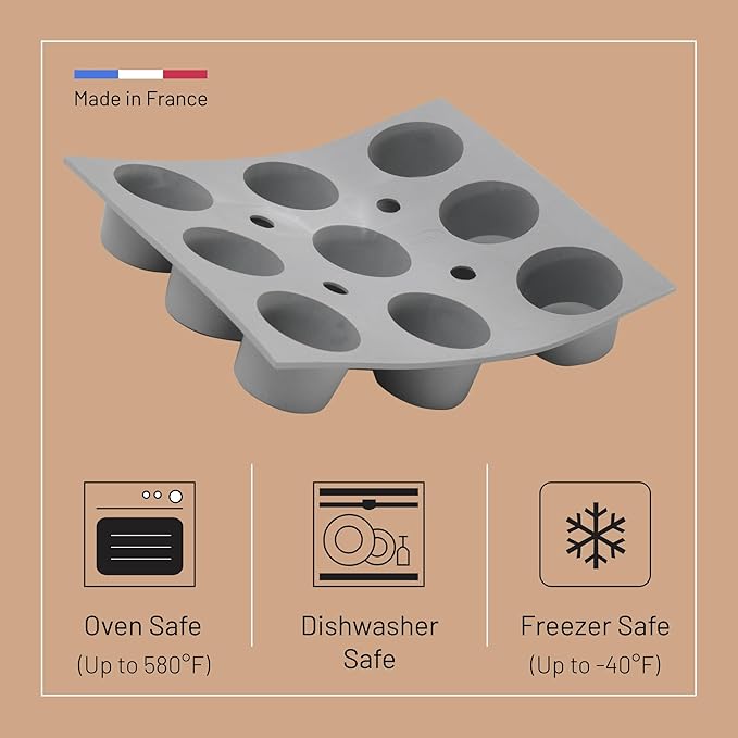 de Buyer ELASTOMOULE Mini-Muffin Silicone Mold - Creates 9 Muffins - Easy to Use & Clean - Dishwasher Safe