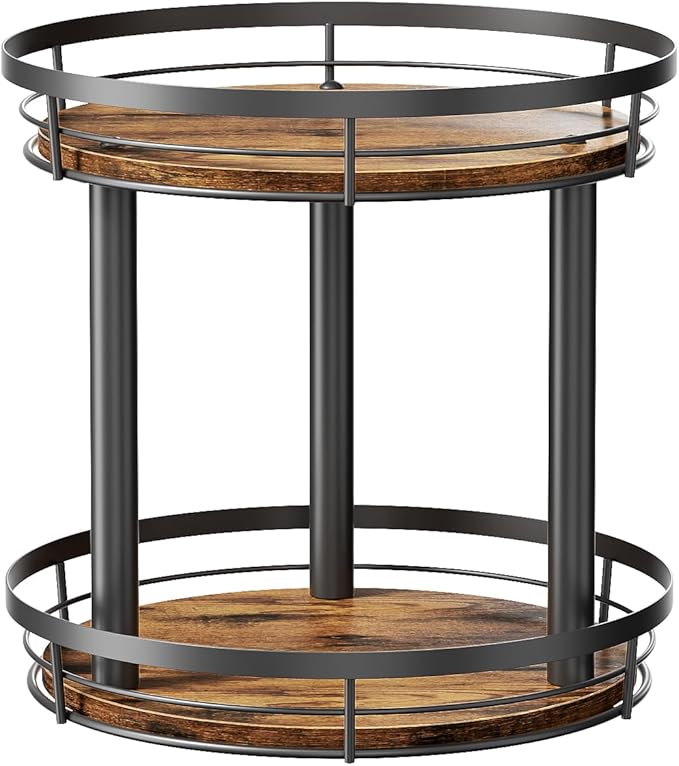 LAMU 2 Tier 9'' Lazy Susan Turntable Organizer for Cabinet and 10'' Wood Lazy Susan Spice Rack