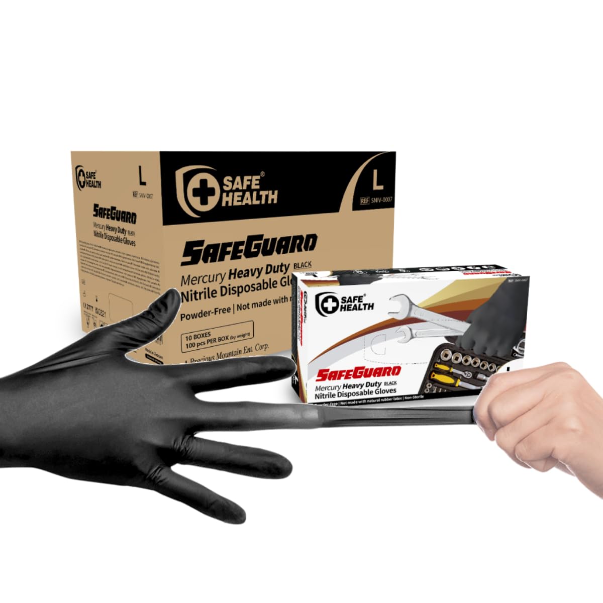 Safe Health HD Industrial Nitrile Black Disposable Gloves, Heavy Duty, 5 Mil, Case of 1000, Large, Latex Free, Powder Free, Oil Grease Resistant, Automotive, Mechanic, Maintenance