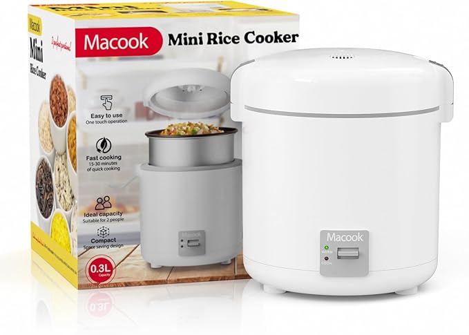 Rice Cooker Small 1-1.5 Cups Uncooked(3 Cups Cooked), Mini Rice Cooker with Removable Nonstick Pot, One Touch&Keep Warm Function, Travel Rice Cooker for Soup Grain Oatmeal Veggie, White