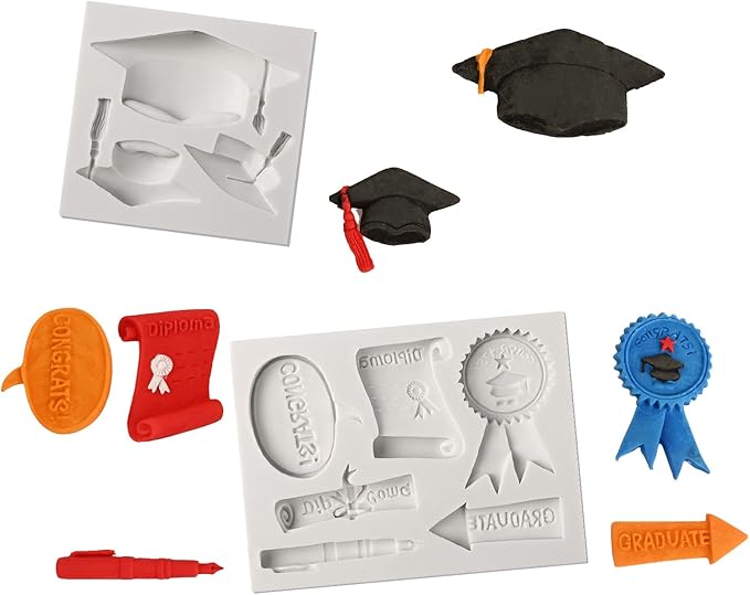 Sakolla Graduation Fondant Molds Silicone Doctoral Cap Diploma Chocolate Candy Molds Congrats Grad Congratulations Mould Cake Toppers Party Decorations for 2026 Graduation Celebration