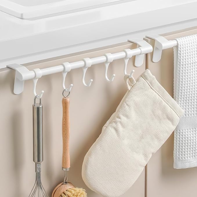 Zerodeko Cabinet Kitchen Utensil Hooks 5pcs Heavy Duty White Storage Rack Hanging Multi-Function Holder for Cabinet and Towel Organization