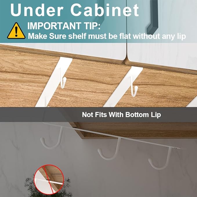 ECROCY Coffee Mug Holder Under Cabinet, 3pcs Coffee Cup Holder Only Fits Flat Shelf Without Any Lip, Clip-On Mug Hooks No Drilling Free Damage