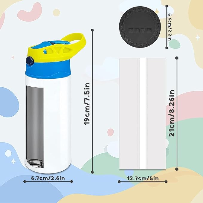 Sublimation Sippy Cup,12oz Stainless Steel Toddler Water Bottle,Double Wall Vacuum Insulated Sippy Tumbler with Handle Spill Proof and Shrink Films,Children Thermos