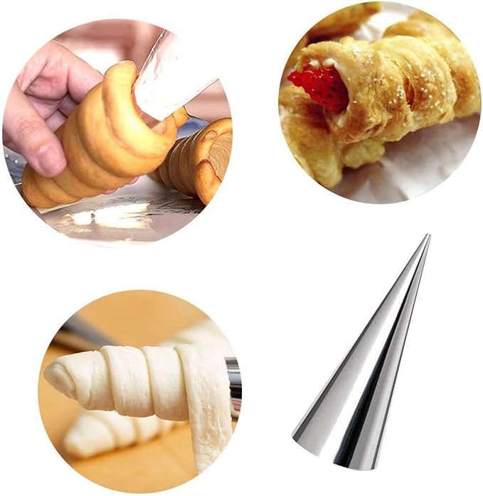 Joyeee 16 Pack Stainless Steel Cream Horn Molds Mini, With Piping Bags Reusable, Cream Icing Piping Nozzle Tip Long and Cleaning Nozzle Brush Baking Accessories Decorating Tool, 3.4 Inch