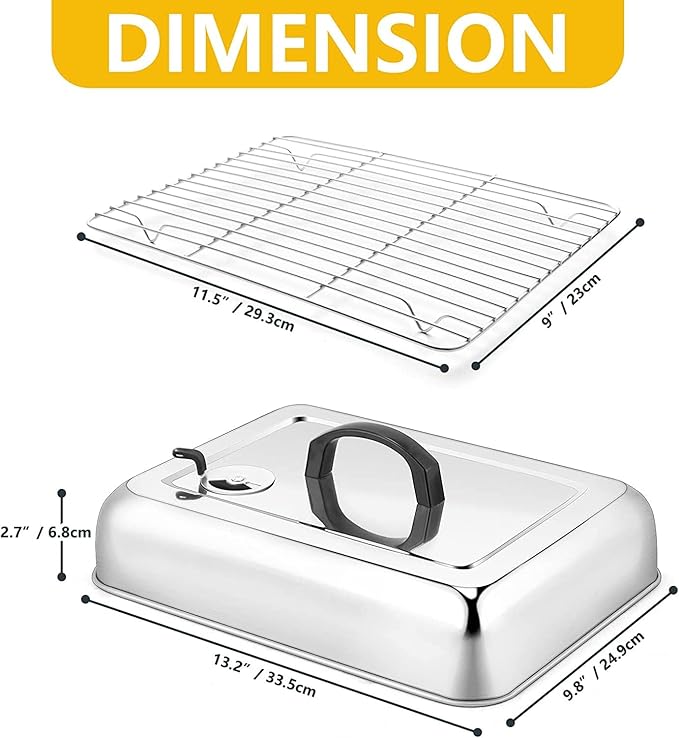 2Pcs Basting Cover & Wire Rack, Leonyo Cheese Melting Dome for Griddle, Griddle Accessories with Rectangular Steam Dome Lids, 11"x 9" Cookies Cooling Rack for Oven Baking, Outdoor BBQ Flat Top Grill